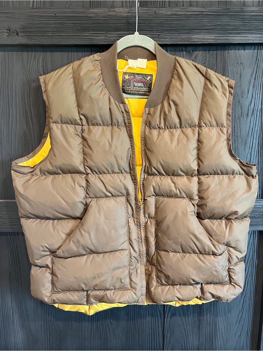 Vintage Walls Brown Puffer Vest with Yellow Lining